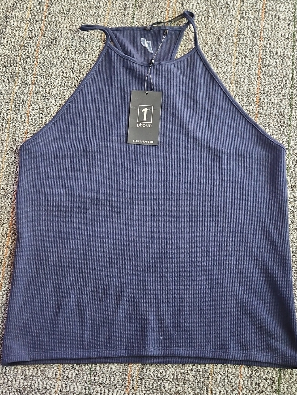 1st Phorm Navy Ribbed Halter Tank